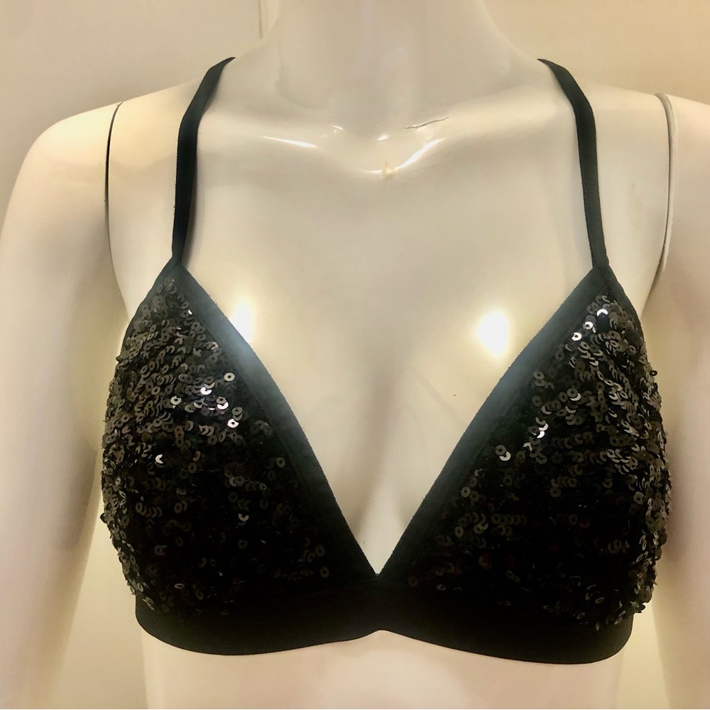 PINK Victoria Secret’s Black Sequins Lace Racerback Bra L